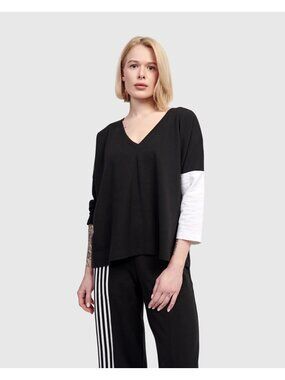 NWOT Alembika Sadie Boxy Top Black & White Terry Knit Loose Fit Lagenlook SMALL